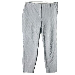 Express Columnist Pant Sz 10 Ankle Mid Rise Fitted Seersucker Blue White Stripe